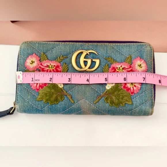 Gucci Marmont Denim Floral Zippy Wallet - Picture 13 of 14